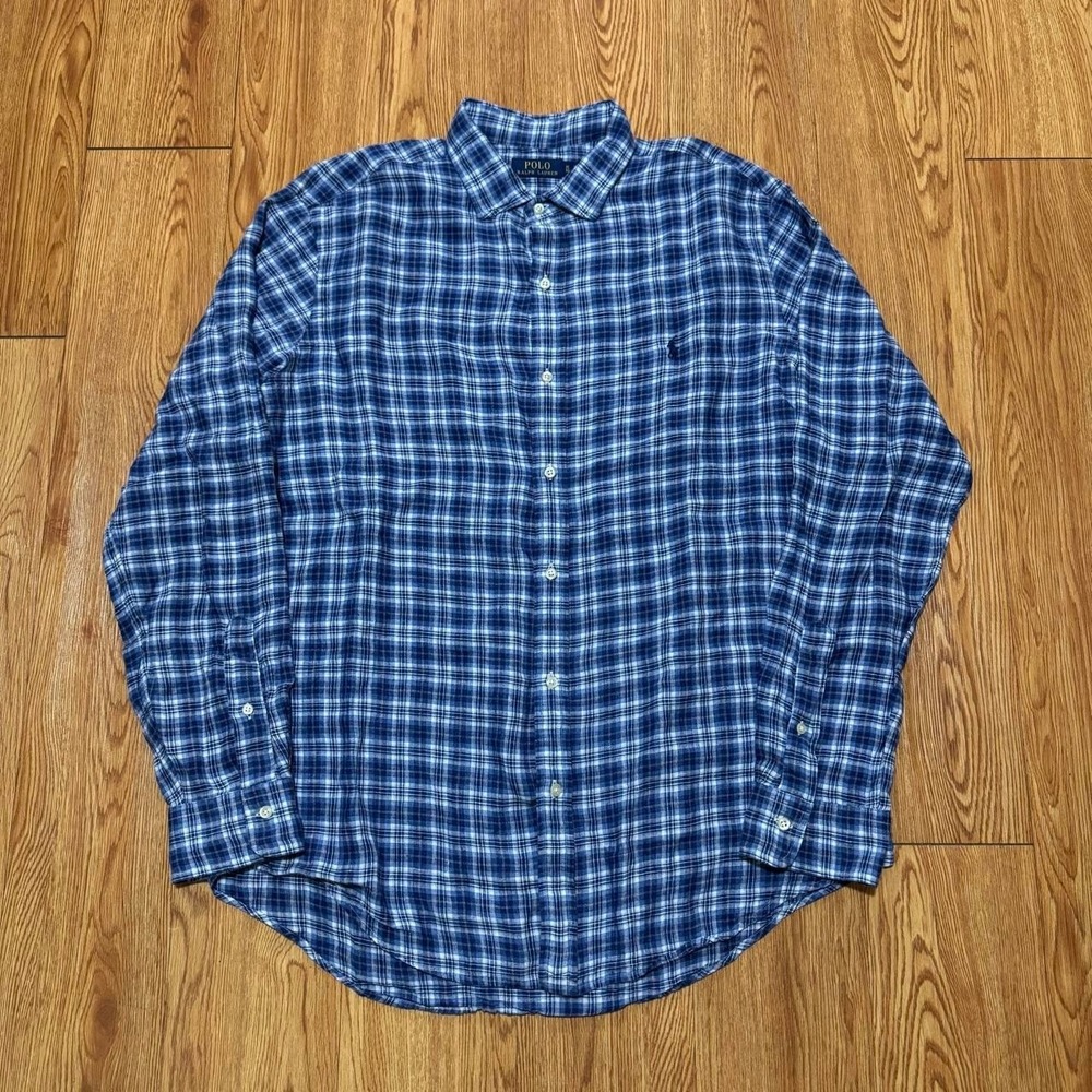 Polo Ralph Lauren Men's Button Up Shirt XL Long Sleeve Plaid Blue Heavy